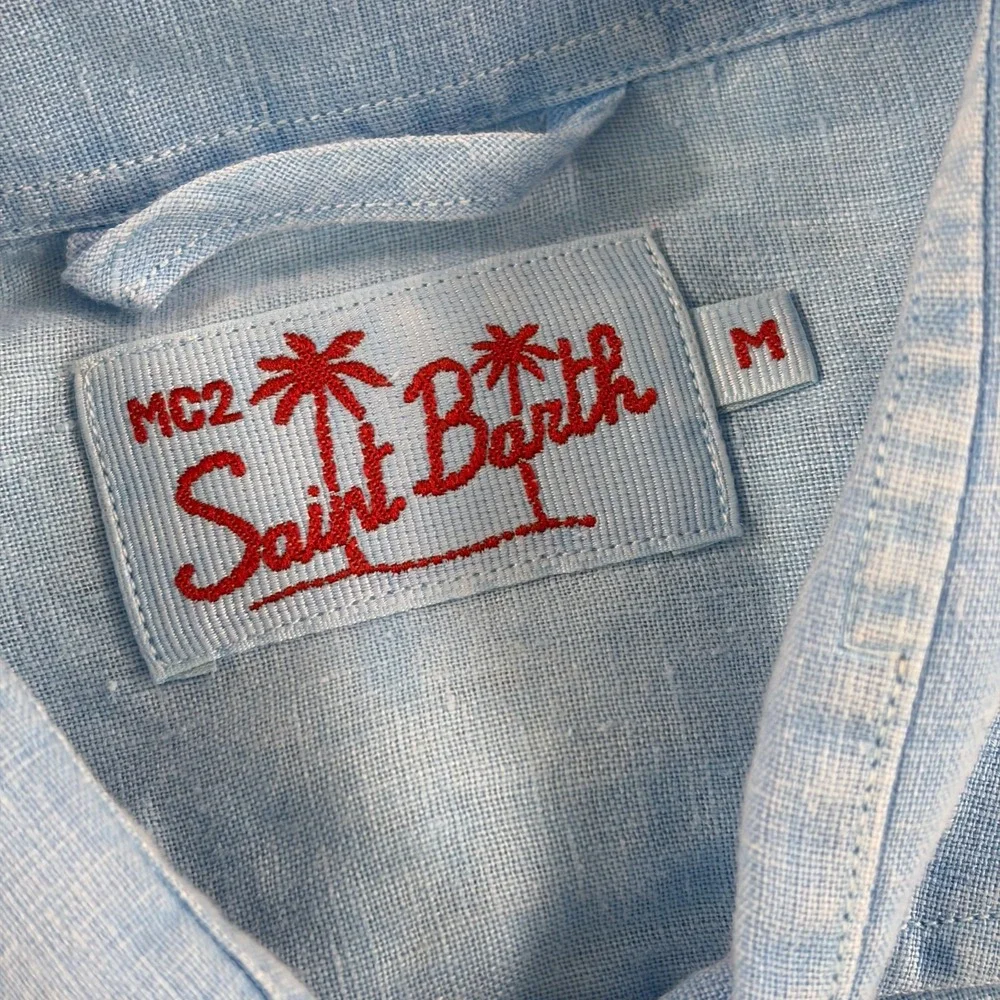 MC2 SAINT BARTH Pure 100% Linen Shirt in Blue Men Medim Resort Beach NWOT $200